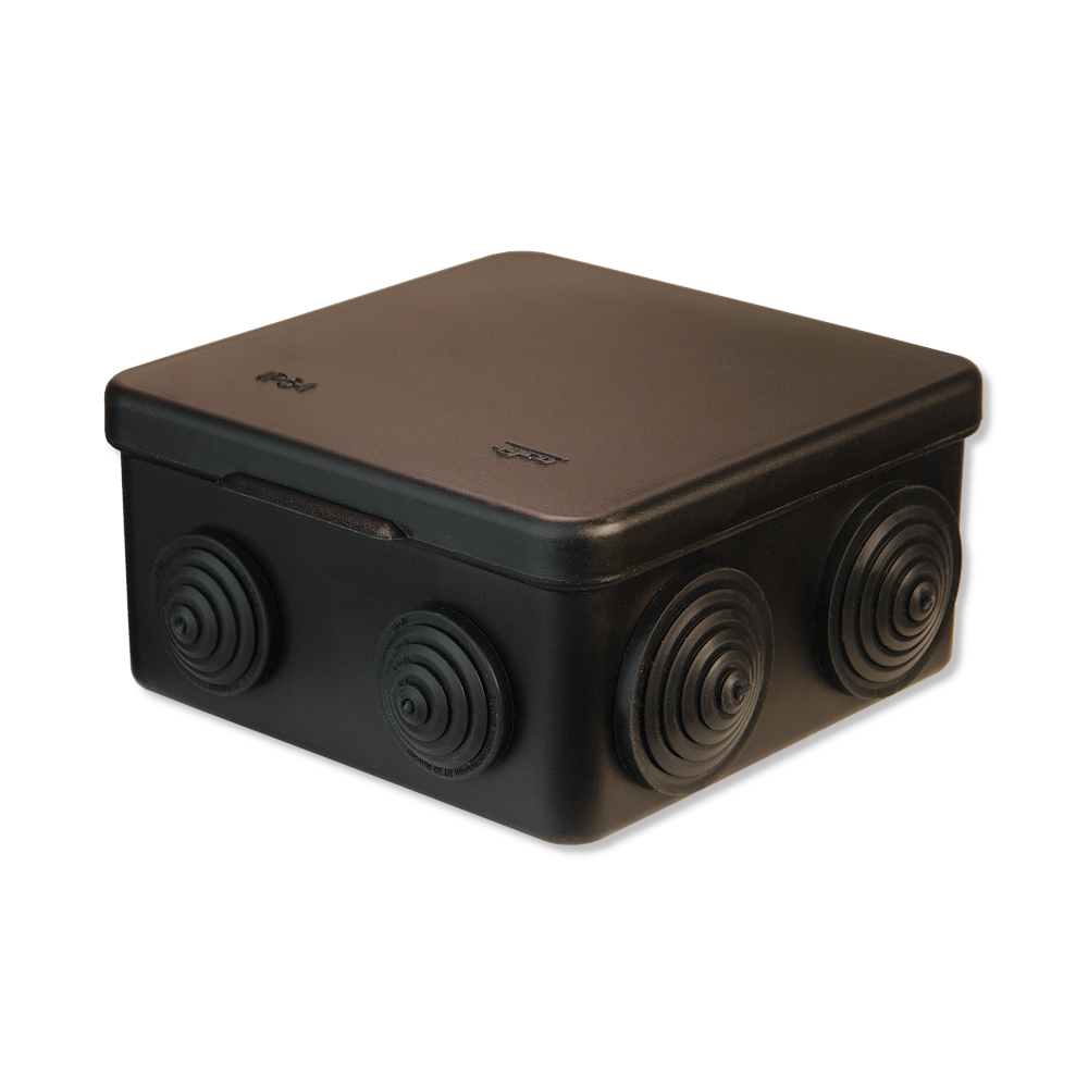 67045Ч Тусо.Коробка расп. для о/п, 100х100х50мм (откид.крышка) черная